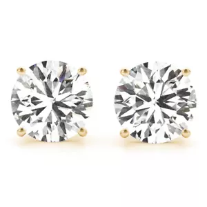 Orecchini a perno con diamanti E VS1 tondi 4 ct certificati AGI creati in laboratorio oro giallo 14 carati - Foto 1 di 13