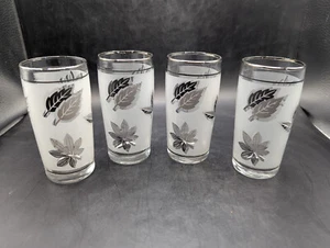 Set of 4 Vintage Libbey Frosted Silver Leaf Juice Glass Tumblers 4" Tall 5 oz. - Picture 1 of 7