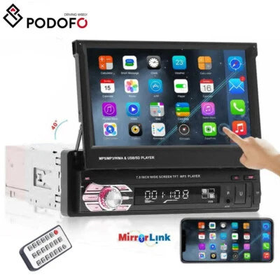 Single 1 DIN Autoradio mit 7" Flip Touch Bildschirm Bluetooth USB TF MP5 Player - Bild 1 von 4