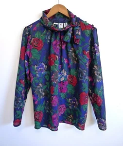 EMANUEL UNGARO TER Vintage 80s Wool Floral Tie Neck Secretary Blouse Top 6 - Bild 1 von 11