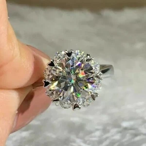 2.50Ct Round Cut E/VVS1 Real Moissanite 18k White Gold Plated Engagement Ring - Picture 1 of 4