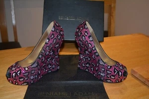 Designer Benjamin Adams Cali Corte Fuschia Leopard Platform Wedge Size 4/37 BNIB - Picture 1 of 9
