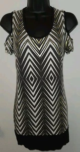 Nicole Miller Women’s Dress Cold Shoulder Size Small Petite Stretch Black Multi - Picture 1 of 5