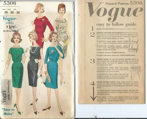 Vogue 5306 sewing pattern 60's Sheath DRESS sew UNCUT size 16/36 vintage Glamour - Picture 1 of 2