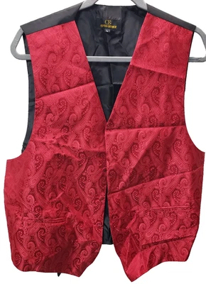 Oliver George Men's 3pc Paisley Design Waistcoat Necktie Handkerchief Set, Red,L - Image 1 of 4