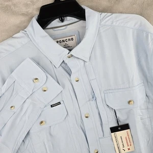 Poncho Fishing Long Sleeve Button Up Mens XL Slim Performance Blue Nylon New - Picture 1 of 8