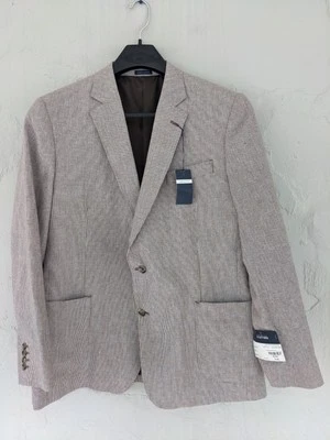 Stafford Blazer Jacket Mens 46R Tan Houndstooth Linen Blend Classic Fit New  - Image 1 of 4