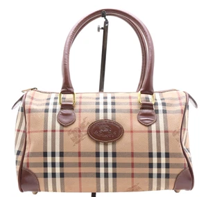 BURBERRY Nova Check Boston Bag Purse Hand PVC Leather Authentic - Picture 1 of 16