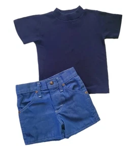 80s Health-tex Pullover SS Shirt/ Garanimal Denim Jean Shorts Boys Sz 5 Kids Vtg - Picture 1 of 10