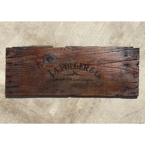 Insegna Vintage Folgers Pubblicità Caffè San Francisco California Legno Cassa Pannello - Foto 1 di 9