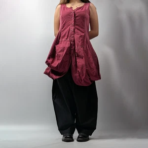 Rundholz Pleated Asymmetric Balloon Bubble Oversized Red Dress Blouse size S-M - Picture 1 of 20