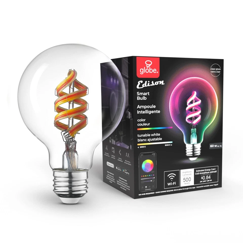 Electric 35851 Wi-Fi Smart 7 W (60 W Equivalent) Spiral Filament Multicolor C... - Image 1 of 4