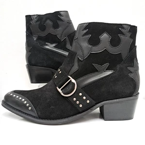 Tilly Real Suede Studded Western Black Heels Size UK6 EU39 Boxed - Picture 1 of 7