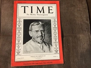Time Magazine May 25, 1936 Dr. Joe De Lee #21 Very Good + Copy See Pics - Picture 1 of 9