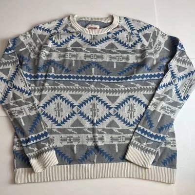 Mossimo Mens Grey Blue Knitted Cotton Patterned Jumper Size XXL - Image 1 of 4