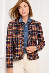 NEW TALBOTS NAVY MULTI SUNFLOWER PLAID TWEED JACKET PLUS SIZE 22W - Picture 1 of 4