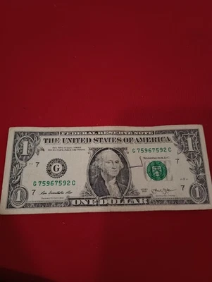2013 1 Dollar Bill Serial Number #75967592 Federal Reserve Note Almost Repeater! - Image 1 of 2
