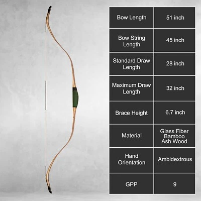 AF Archery 50" Bamboo & Ash Wood Turkish Bow Traditional Recurve Bow 20-45lbs - Image 1 of 4