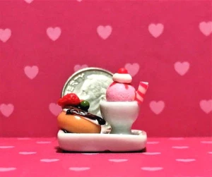 Dollhouse Miniature Food - Ice Cream and Donut on Porcelain Dish 1:12 Scale - Picture 1 of 3