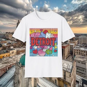 Detroit Love Graphic T-Shirt, Casual Summer Tee, Gift for Detroit Lovers, - Picture 1 of 21