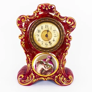 Antike bemalte florale mechanische Manteluhr, Keramik Barock viktorianisch 1800er - Bild 1 von 8