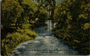 Unposted Linen Post Card The Blue Hole Stream Castalia Ohio - Picture 1 of 2