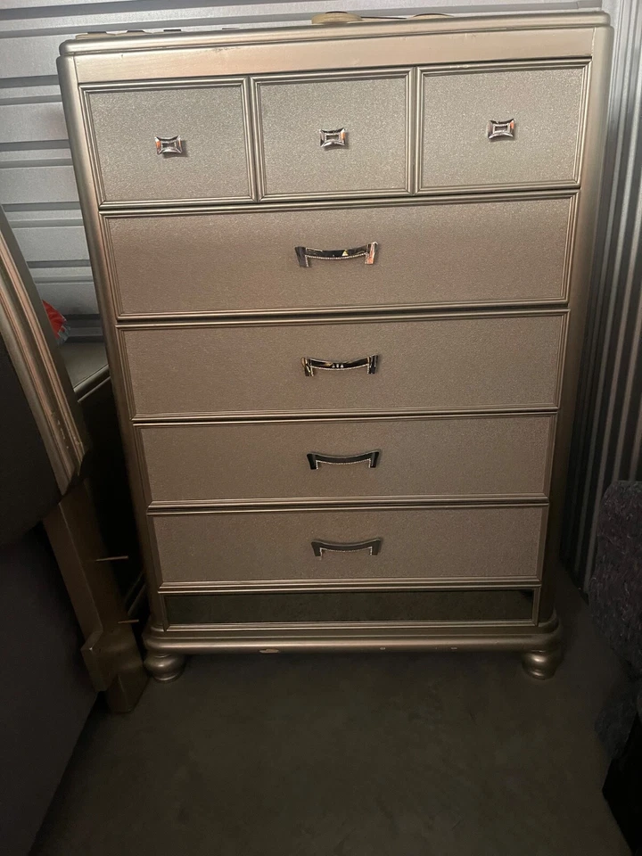 Ashley Furniture: King size bedroom set, Gold/Grey, Good Condition - Image 1 of 4