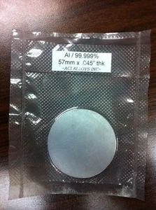 Objetivo de pulverización SEM de aluminio: Al 99,999% puro, 57 mm de diámetro x 1 mm de espesor - Imagen 1 de 2