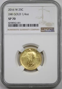 2016-W 24K Gold 1/4 oz Standing Liberty 25C SP 70 NGC  - Picture 1 of 4