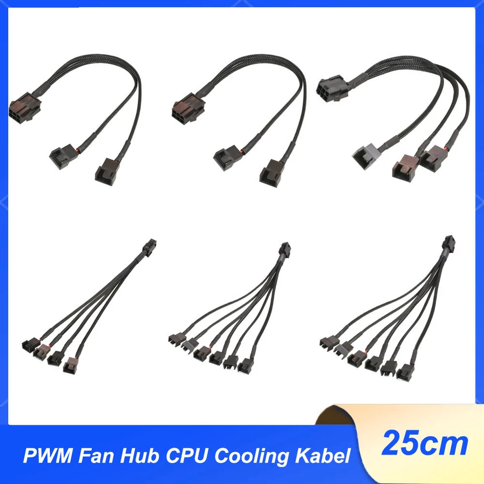 1 to 2 3 4 5 6 4-Pin Cooling Fan Adapter Hub Splitter Cable 6Pin to 4Pin 12V - Image 1 of 4