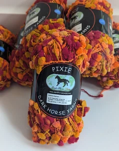 Dark Horse Yarns Pixie #109 Orange Burgundy Amber Pouf on Cord Yarn Lot of 7 - Picture 1 of 6