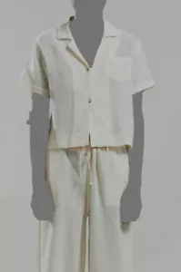$185 Still Here Women's Beige Havana Short Sleeve Button Front Top Size M - Picture 1 of 3