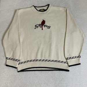 Cabelas Womens Sweater Large Beige Long Sleeve Knit Cardinal Bird Christmas - Picture 1 of 8
