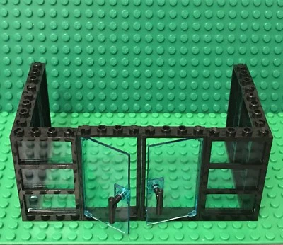 Lego Black 3 Panes Frame 1x4x6 With 6 Trans-light Blue Glass And 2 With Door - Image 1 of 2