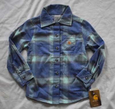 Carhartt Girl's Long Sleeve Flannel Lavender Teal Plaid Shirt CE9140 Sizes 6 - Image 1 of 3