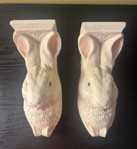 Set of Two Vintage Bunny The Stone Bunny 1995 Wall Bracket By Telle Stein - Picture 1 of 21