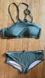 J Crew Größe Medium Armeegrün Bikini Set Neckholder Oberteil mit Jungen Kurz Unterteil EUC - Bild 1 von 8