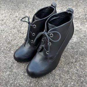 Bambus Damen 8/38 Schwarz Kunstleder High Heel Stollensohle Stiefel - Bild 1 von 11