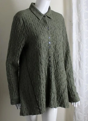 Habitat Sz L Green Crinkled A-Line Long Cotton Tunic Shirt Top - Image 1 of 4