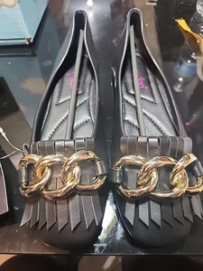 Neue angolanische schwarze elegante Slipper mit Kette & Fransen an der Spitze. Größe 9 - Bild 1 von 9