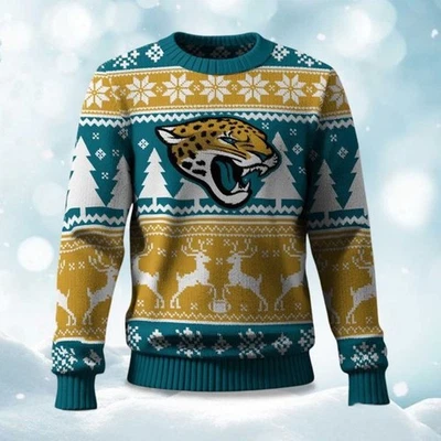 2025 Christmas Jaguars Reindeer Football Ugly Sweater - Christmas Gift 2025 - Image 1 of 4