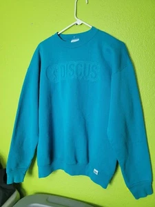 Vintage Discus Spellout Puff Print Athletic Crewneck Sweatshirt 90s Made In USA - Picture 1 of 6