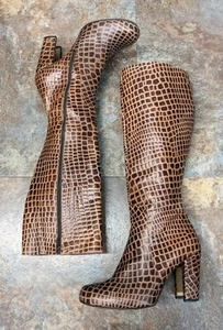 JOHN FLUEVOG U HEEL KNEE HIGH BOOTS W8.5 BROWN LEATHER - Picture 1 of 5