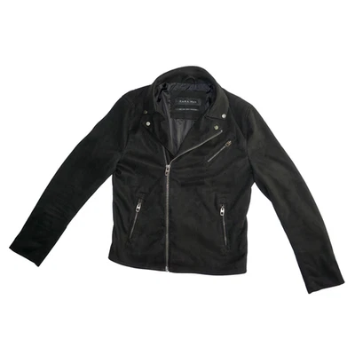 Chaqueta de Motociclista Zara Hombre Pequeña Imitación Gamuza Negra Moto Cremallera Poliéster Foto 1 de 4