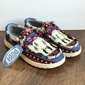 Hey Dude Men's Wally Holiday Cheers Loafers Men’s Size 10 White Blue Red Shoes - Picture 1 of 9
