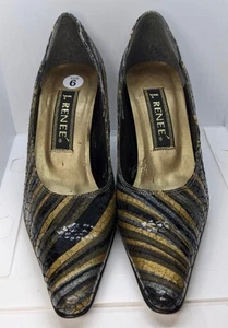 Vintage J Renee Womens Leather Snake Skin Reptile Print Heels Size 6 Y2K 80s 90s - Picture 1 of 7