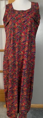 Vtg Handmade Floral Maxi House Dress XL Red Beige Sleeveless Country Cottagecore - Image 1 of 4
