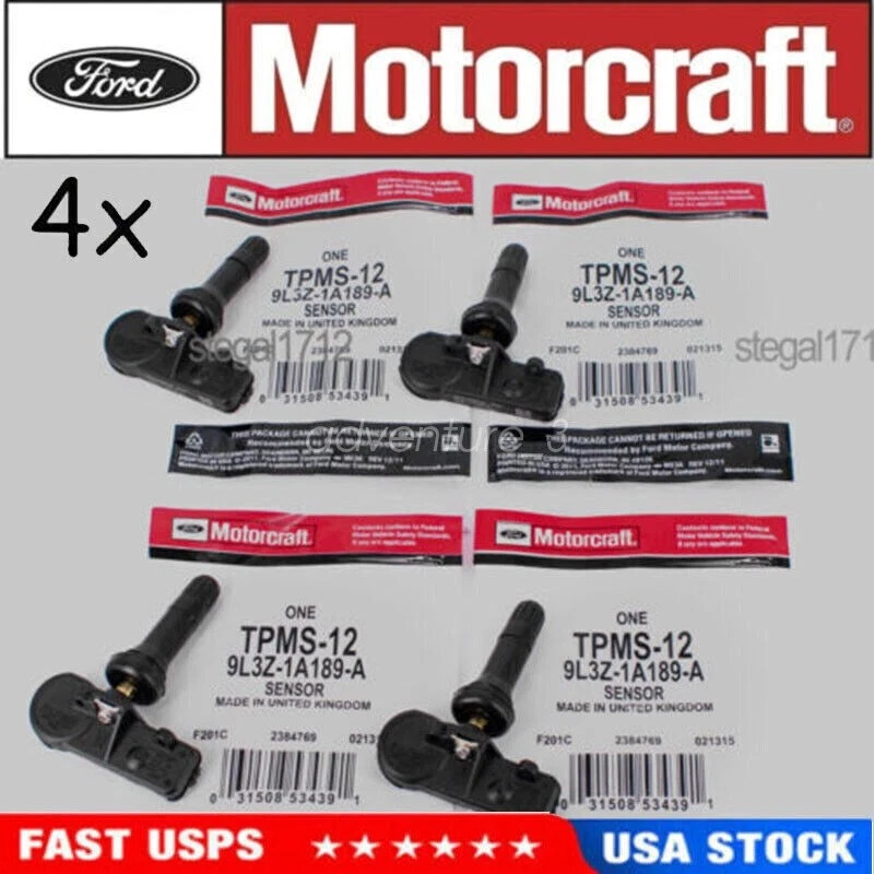 4PCS Genuine Motorcraft TIRE PRESSURE MONITORING SENSOR OEM TPMS-12 9L3Z-1A189-A Foto 1 de 4