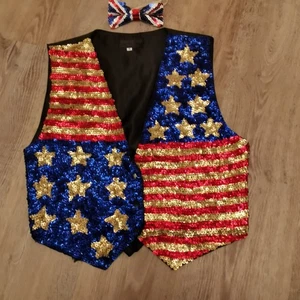 American Flag Sequin Waistcoat - Beaded Sparkly Serious Fun Company Vintage - Picture 1 of 15