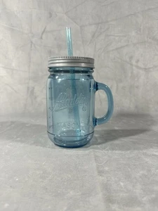 Aladdin Insulated Mason Jar Plastic Travel Mug 20oz Bleu With Lid and Straw - Picture 1 of 9